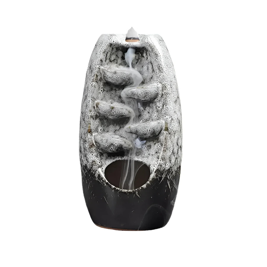 Ceramic backflow incense burner Q335 with cascading water fountain design