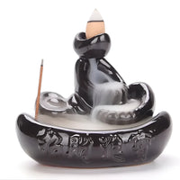 Black ceramic cat design backflow incense burner Q335 with white smoke