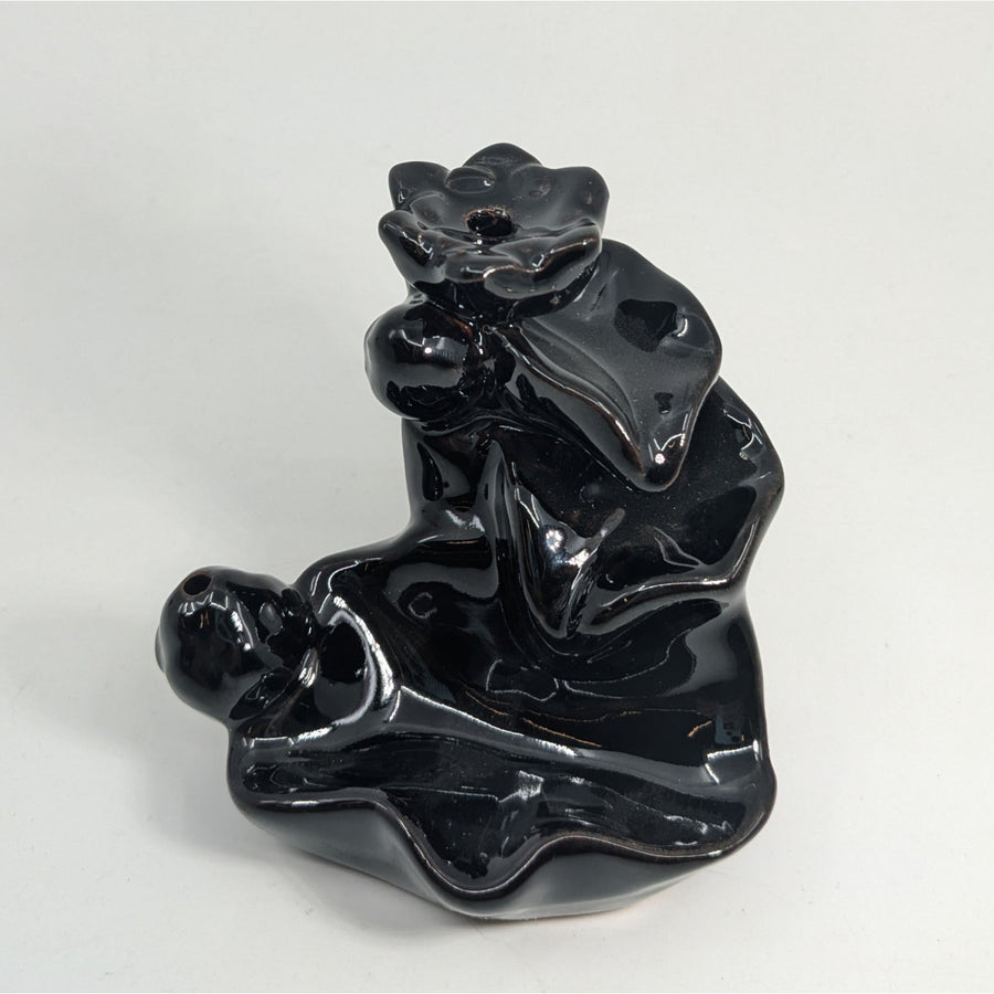 Black glossy ceramic flower vase backflow incense burner Q335