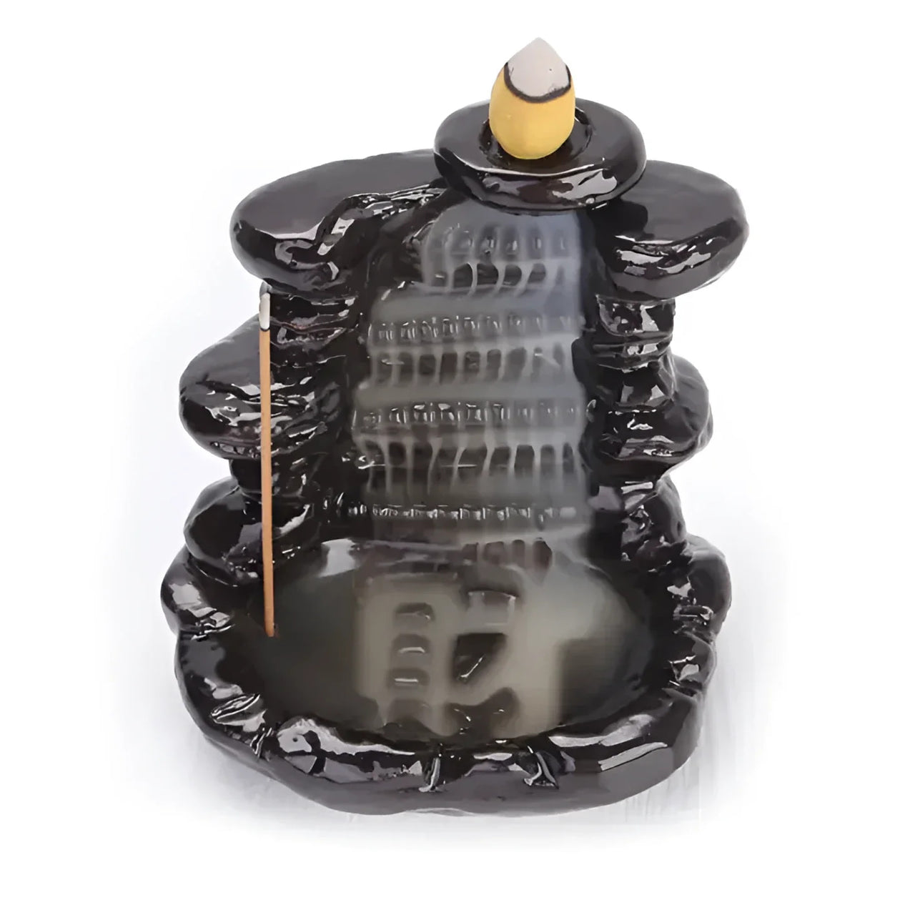 Black Ceramic Backflow Incense Burner Q335 with Cascading Design