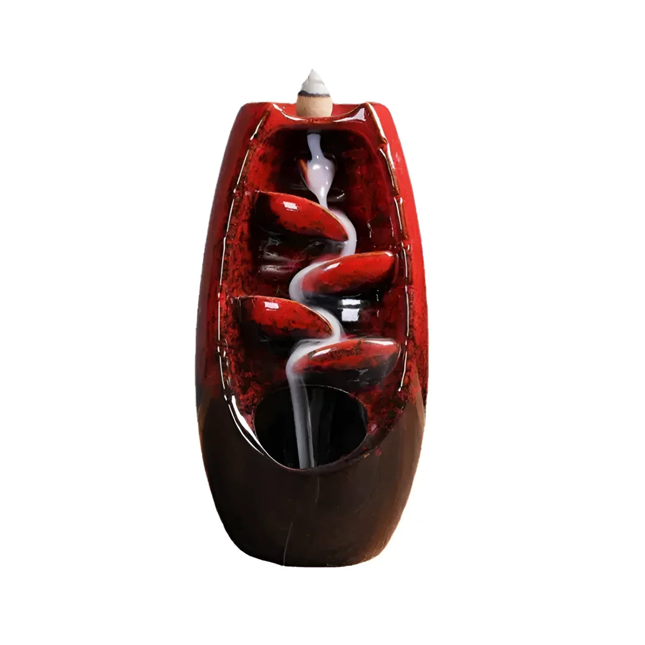 Ceramic red brown spiral backflow incense cone burner Q335 fountain