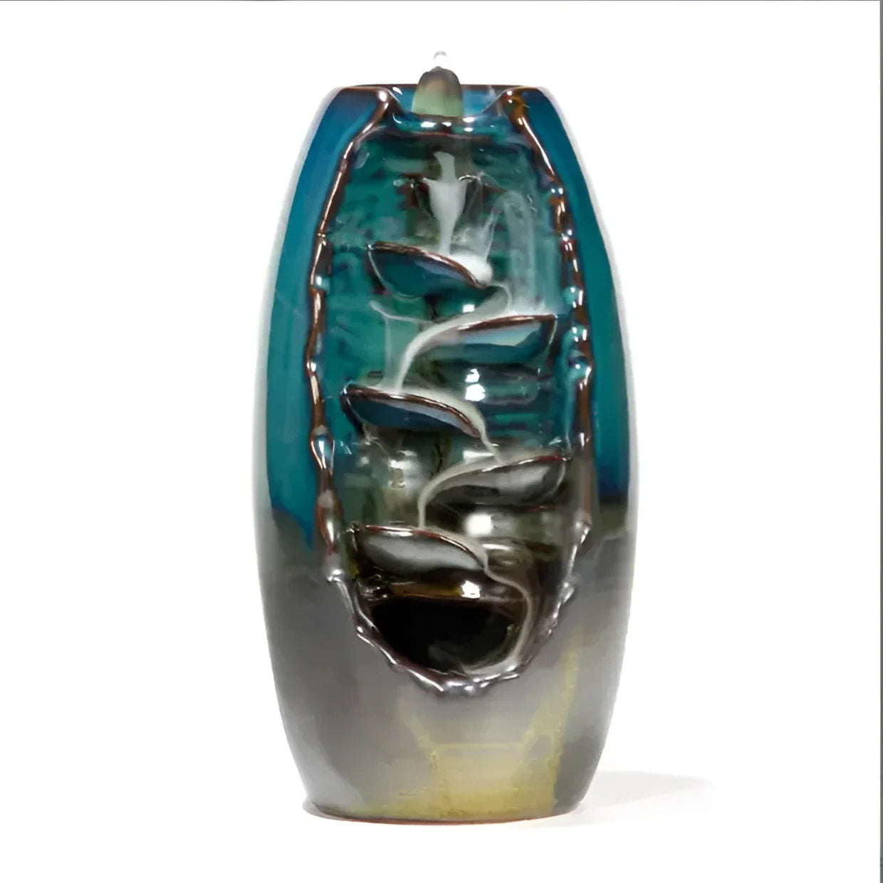 Blue silver glass vase backflow incense burner Q335 with cascading water