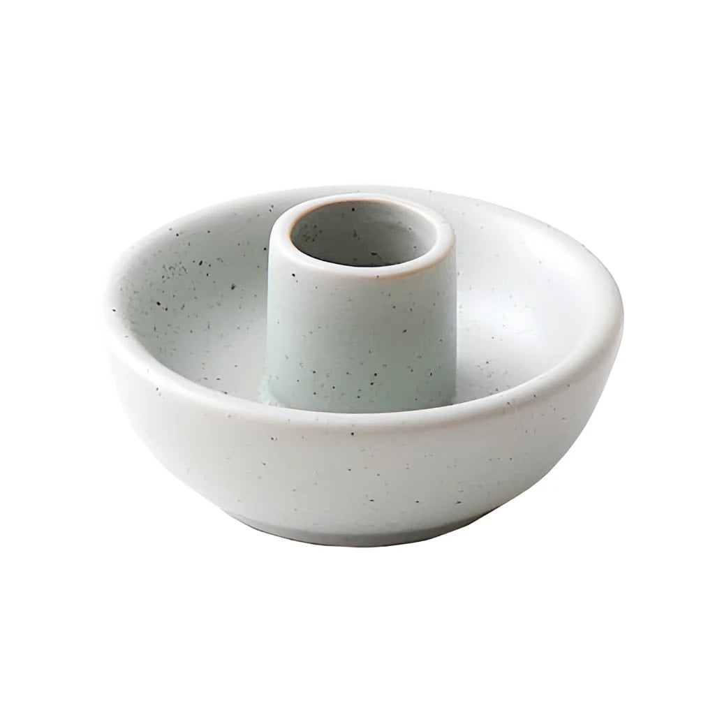 Minimalist speckled light gray ceramic Palo Santo burner bowl in sage green LV9474
