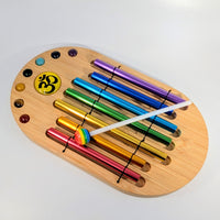 Rainbow Chakra Crystals 10’’ tabletop chime #BC1157 with gems om symbol