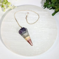 Chakra layered 1.5-2 inch pendulum multi-layered faceted crystal jewelry with purple to amber gradient gemstones on silver chain