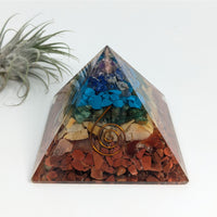Colorful crystal pyramid with copper coil for Chakra Multi Stone Orgone Pyramid LV4665