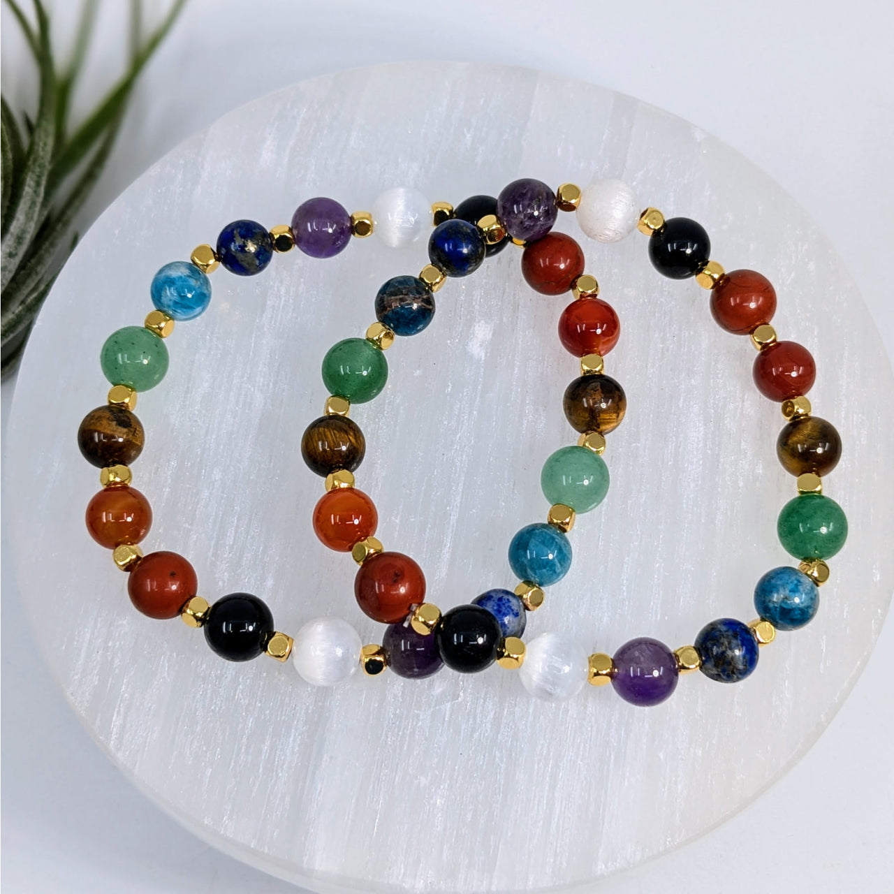 Chakra Rainbow 7’’ Bead Bracelet w Gold Spacer #LV6530 - $19