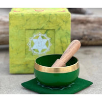 Thumbnail for Green bowl with wooden spoon from Chakra Singing Bowl Box Set - Heart #LV3740