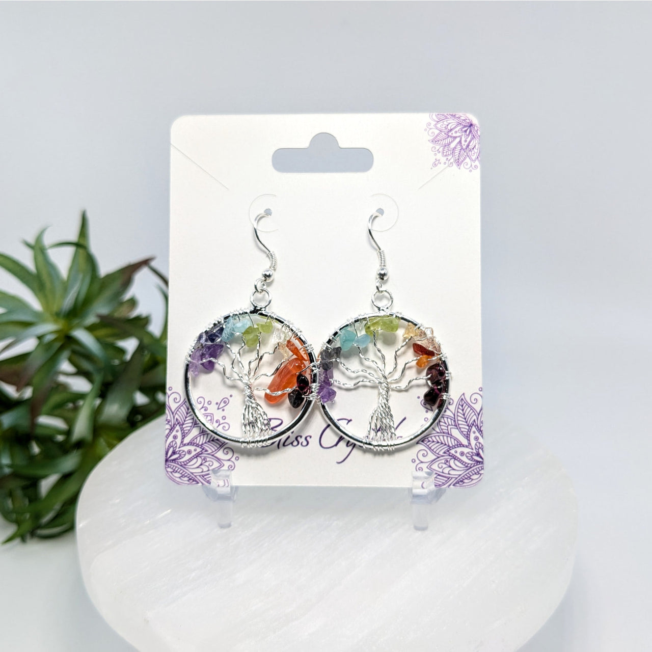 Chakra Stones 1.2’’ Tree of Life Earrings #LV6846 - $15