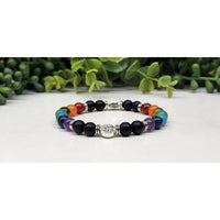 Chakra Tree of Life stretchable bracelet with black onyx beads