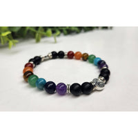 7 Chakra Tree of Life Stretchable Bracelet with Onyx, 8mm Beads, 7.5