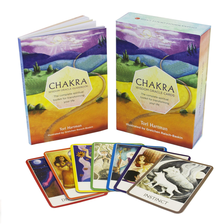 Chakra Wisdom Oracle Cards and guidebook by Watkins Publishing showcasing chakra wisdom oracle and bliss crystals