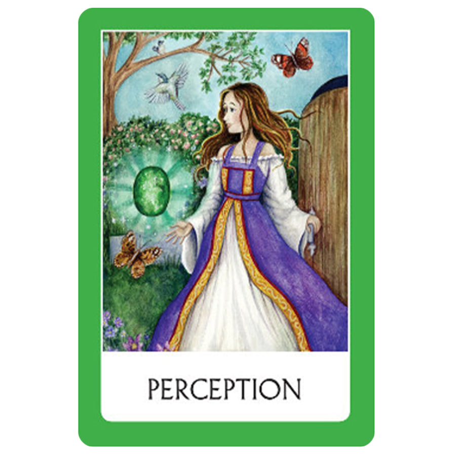 Perception oracle card from Chakra Wisdom Oracle by Watkins Publishing with Bliss Crystals