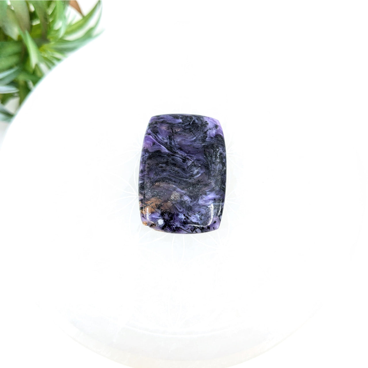 Purple and black Charoite 4’’ cabochon with natural rough texturing