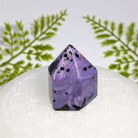 Polished purple charoite crystal pyramid tower with black speckles, 1.6in #BC0915