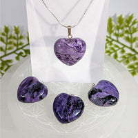 Purple Charoite 1’’ Heart Pendant #BC0926 on silver chain
