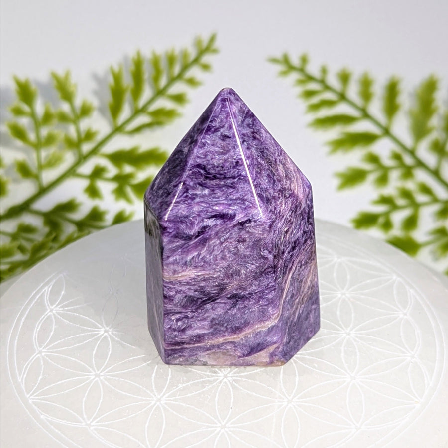 Charoite 2.1 inch generator tower #BC0914 purple white swirl crystal