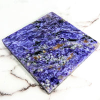 Thumbnail for Marble coaster with purple and black pattern, Charoite 4.5’ Square Tile Slab #LV2048