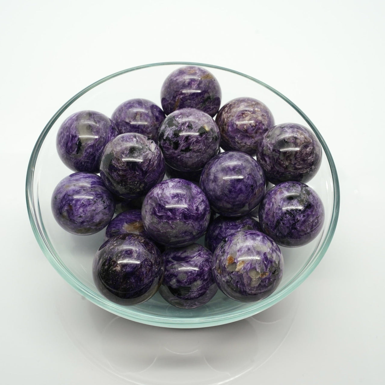 Charoite Sphere + Stand #LV0033 - a bowl of purple marble balls
