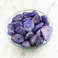 Thumbnail for A bowl of purple and white marble containing Charoite Tumbled Stone #SK2183
