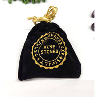 Black velvet pouch with gold runes for Chevron Amethyst Rune Set LV9505