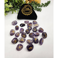 Chevron Amethyst Gemstone Rune Set with Velvet Pouch LV9505