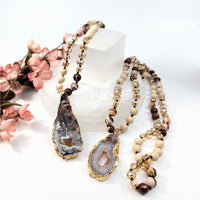 Beaded necklaces with agate pendants for the Chocolate Jasper 25-34 inch beaded necklace product