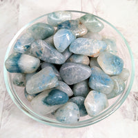 Thumbnail for Tumbled stones: Chrysocolla in Quartz Tumble Stone in a bowl - product #LV2257