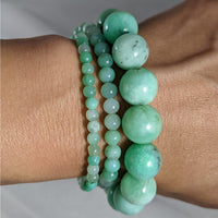 Thumbnail for Three mint green jade beaded bracelets stacked on wrist, perfect for Chrysoprase Bracelet