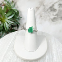 Thumbnail for Chrysoprase Sz 9 Faceted S.S. Ring #LV5128: Green Jade Ring on a White Pedestal