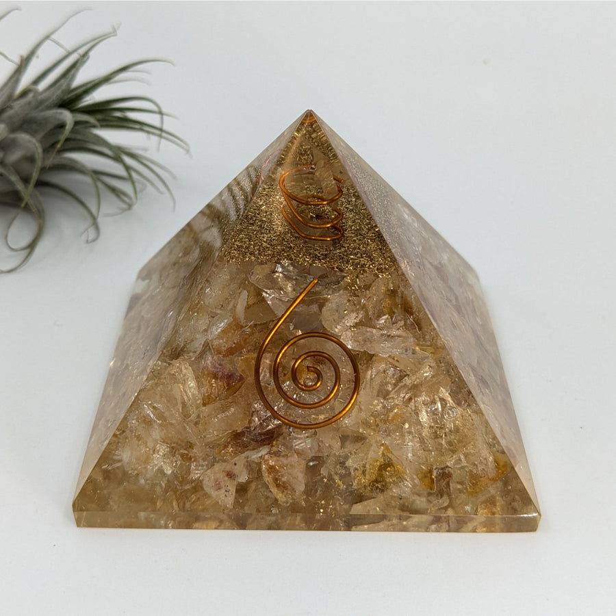 Citrine Orgone Pyramid with Copper Spirals 2.75 inches for energy and healing