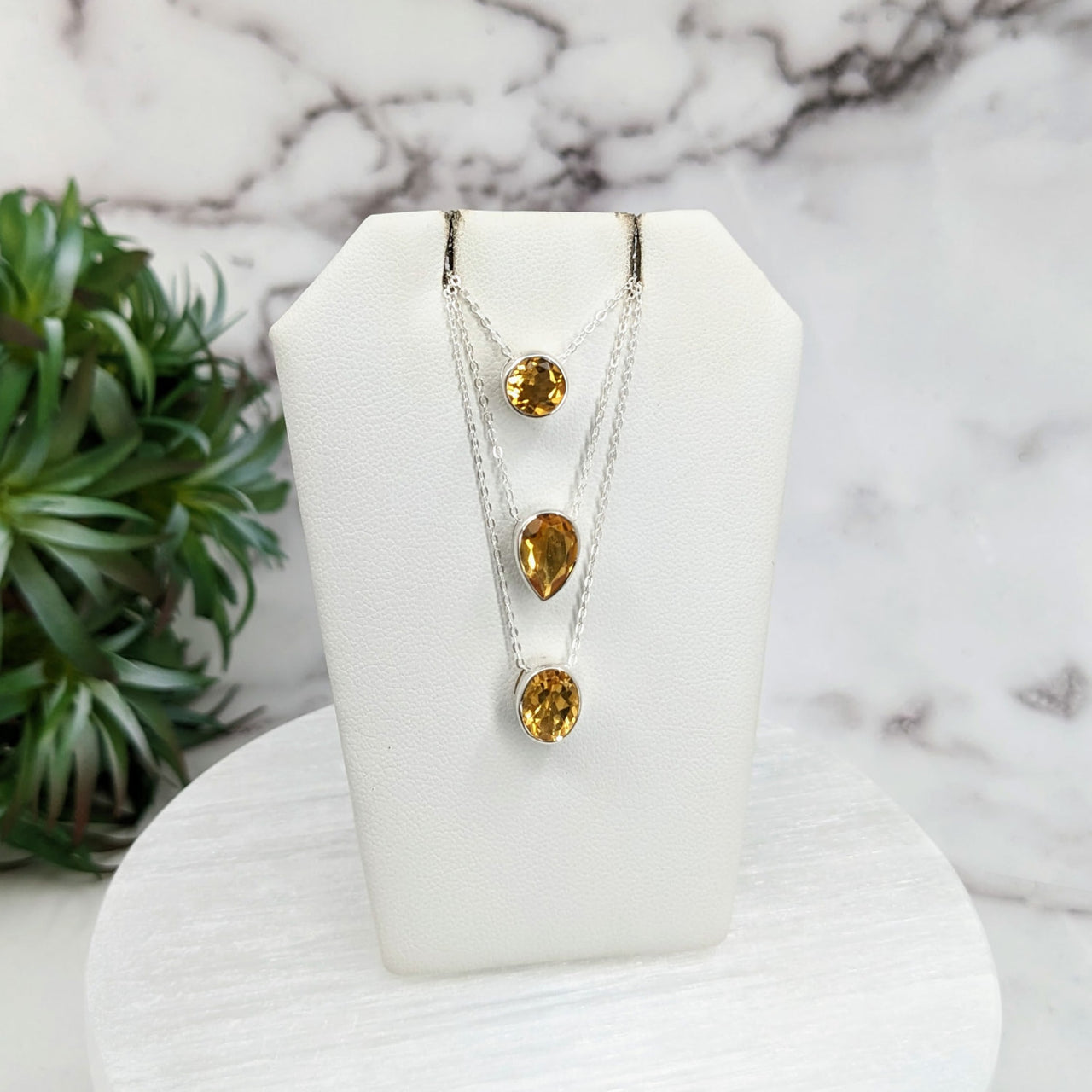 Citrine Faceted Necklace with Sterling Silver Slider Pendant and Dual-Colored Stones