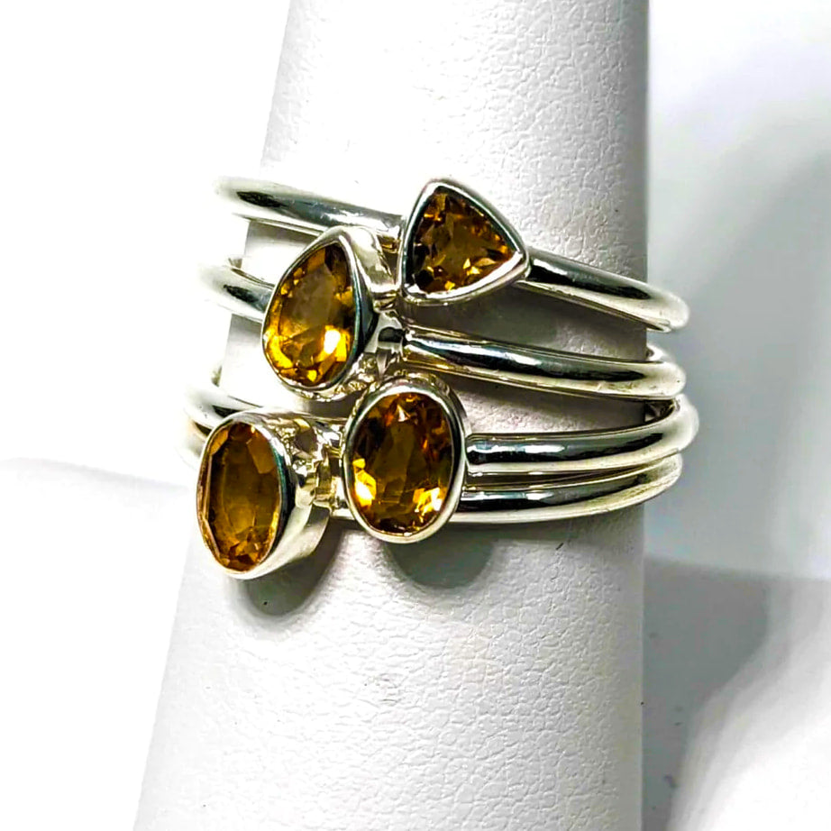 Citrine Faceted Sterling Silver Ring Dainty Stacking Style – Sizes 4-10 #SK6773