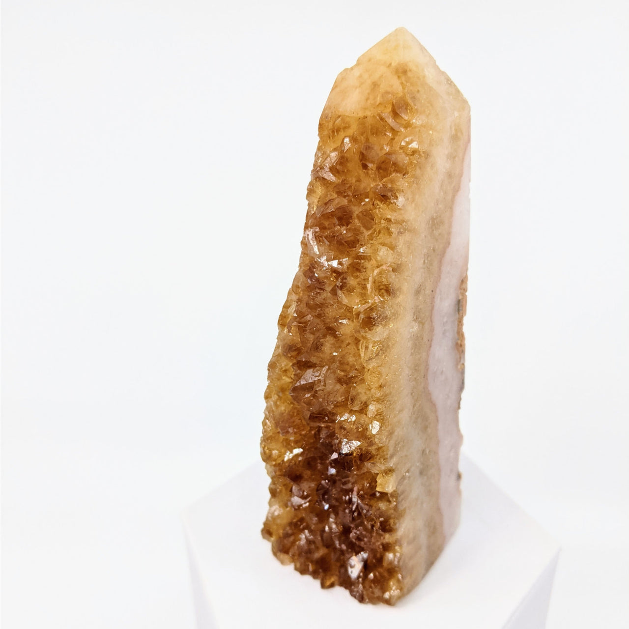 Citrine Fire & Ice Geode Tower #LV4654 with a white base and brown substance