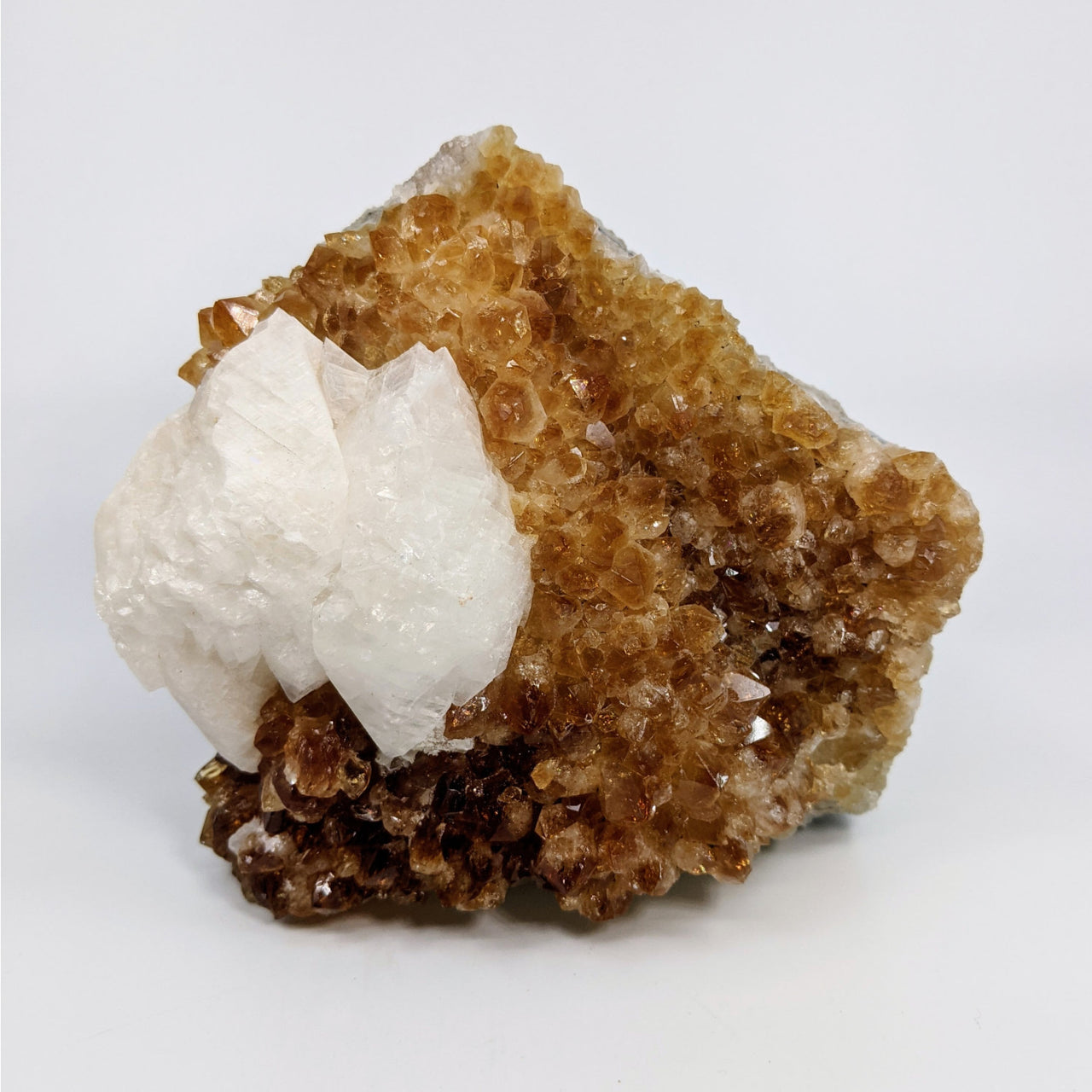 Citrine Fire & Ice Rough Geode #LV4657: Rock with white mineral formations on top