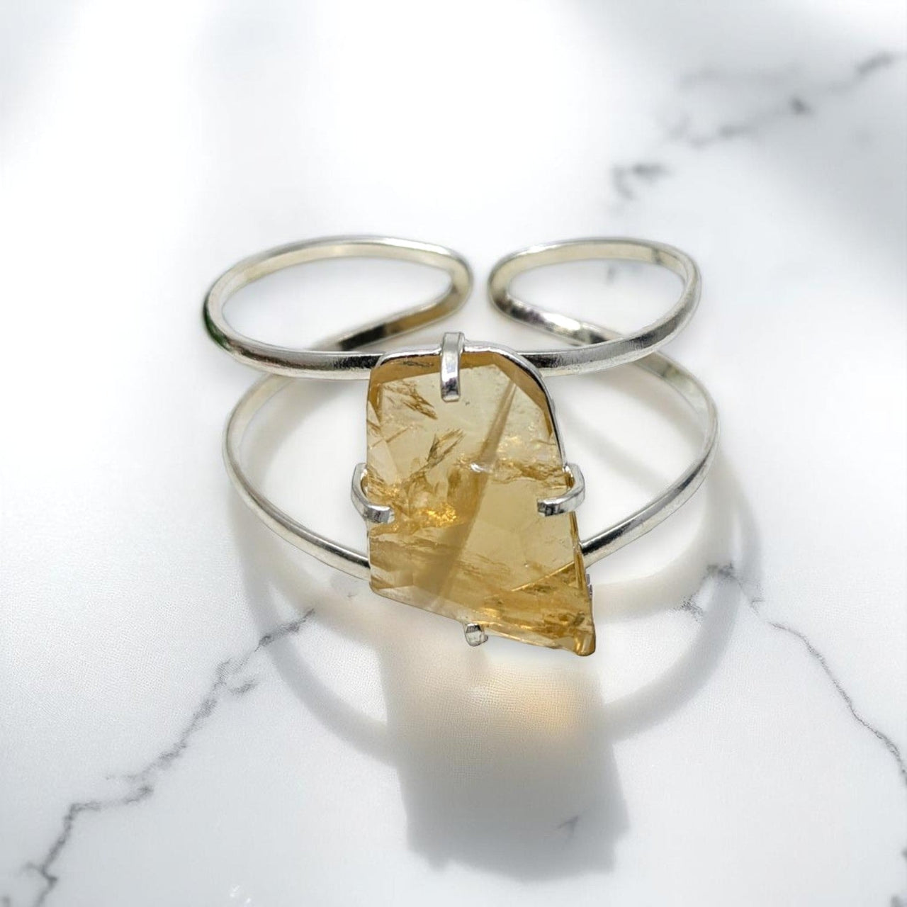 Silver ring with amber gemstone from Citrine Gem Cuff Bracelet LV7547