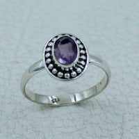 Oval purple amethyst sterling silver ring with beaded bezel #BC0407