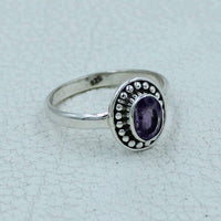 Oval purple amethyst sterling silver ring with beaded bezel #BC0407