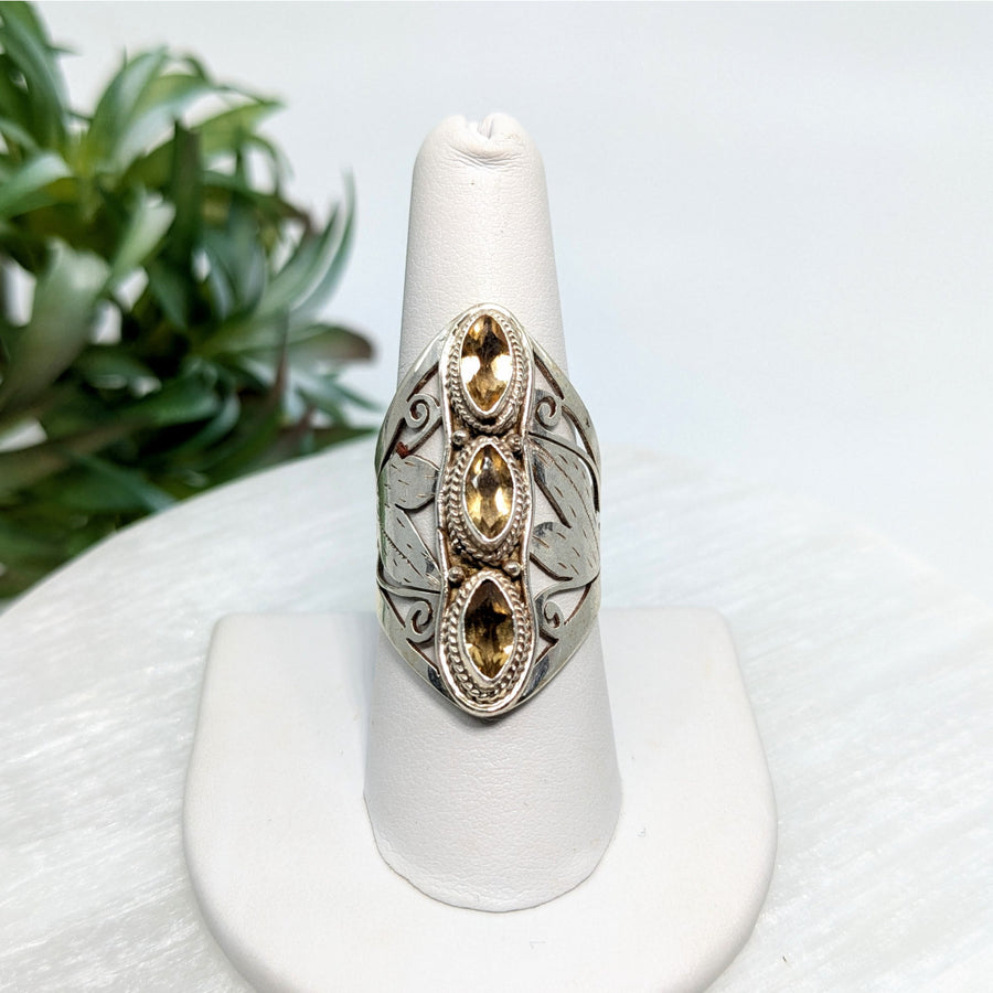 Citrine Sz. 8.75 S.S. Triple Ring #LV5559 - $140
