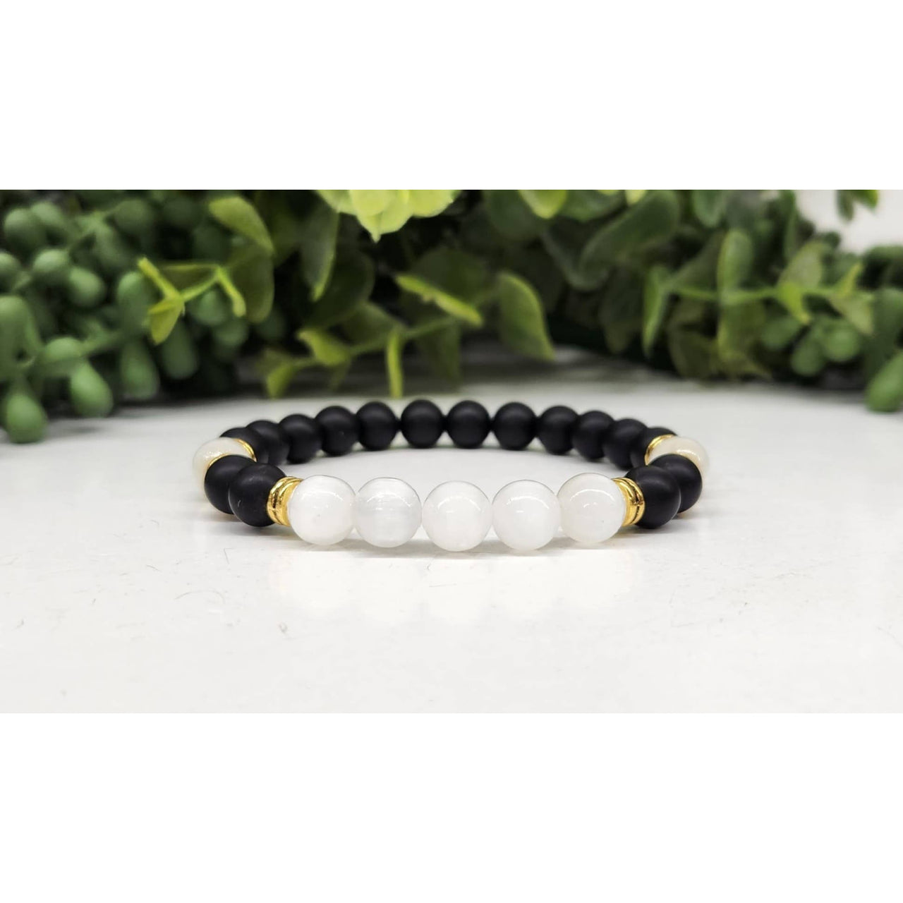 Cleansing Bracelet with Black Obsidian & Selenite 8mm Beads