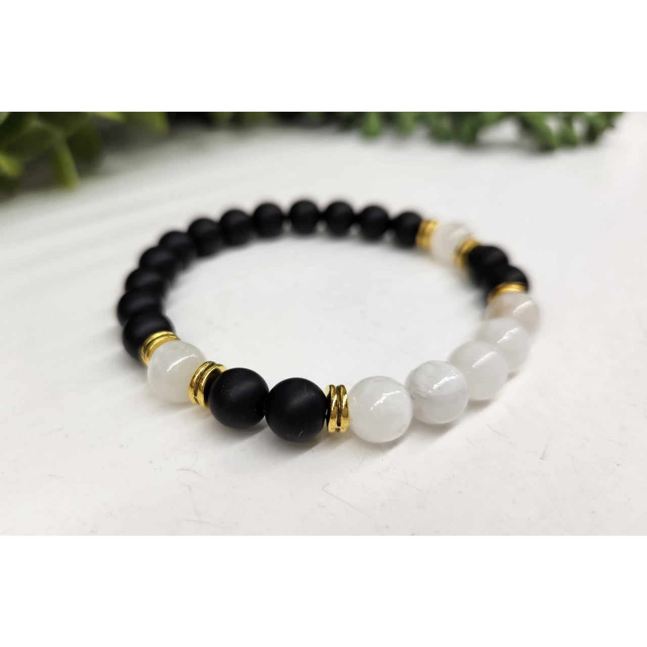 Cleansing Bracelet with Black Obsidian & Selenite 8mm Beads