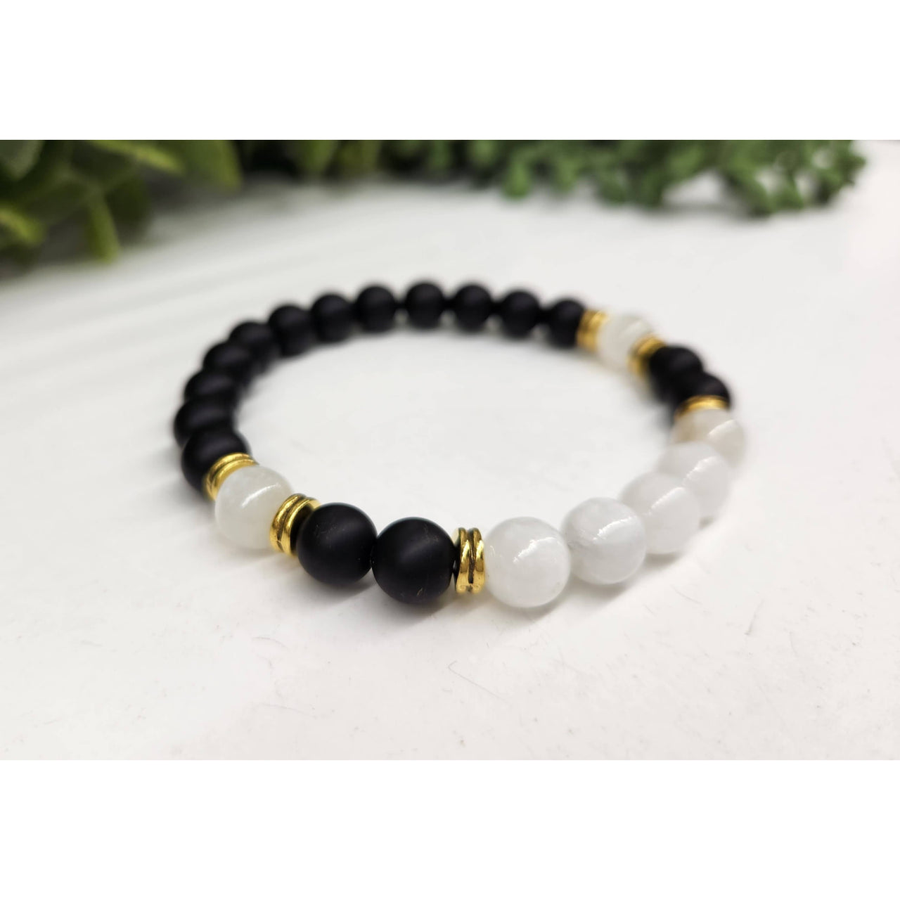 Cleansing Bracelet with Black Obsidian & Selenite 8mm Beads