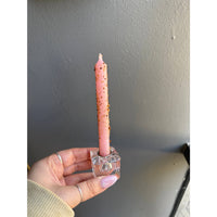 Pink candle with gold flakes in Clear Glass Ritual Candle Holder LV7383