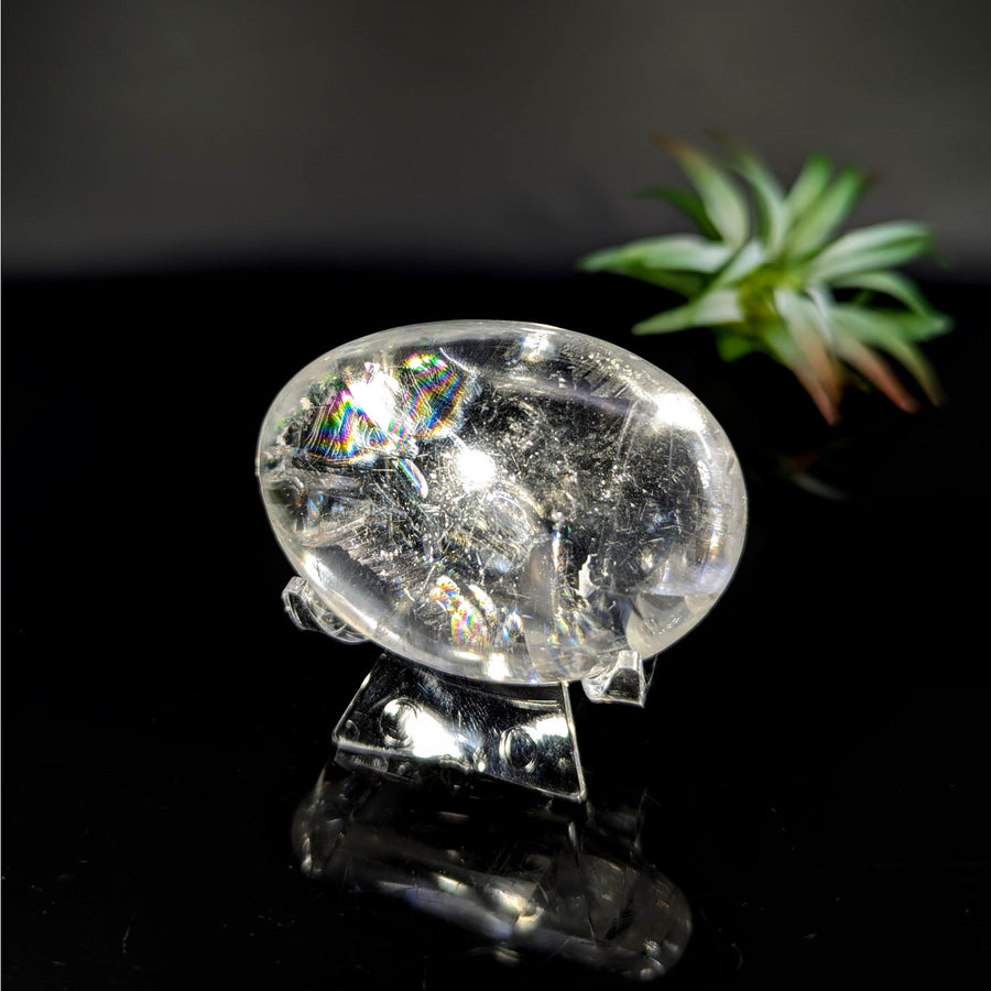 Clear Quartz Crystal on Stand for Clear Optical Calcite Palm Stone #LV8833