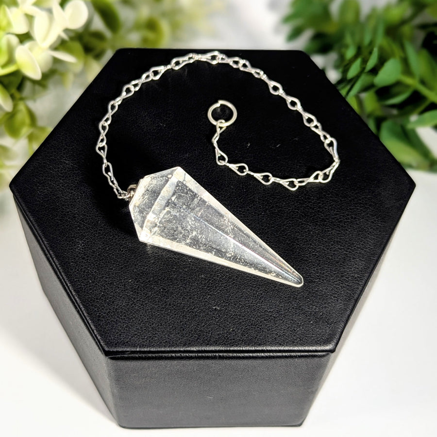 Clear quartz 1.2-1.7 inch faceted pendulum with silver chain featuring gemstones and crystals jewelry design