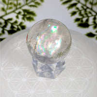 Clear Quartz 1.4’’ iridescent sphere #BC1216 on crystal stand