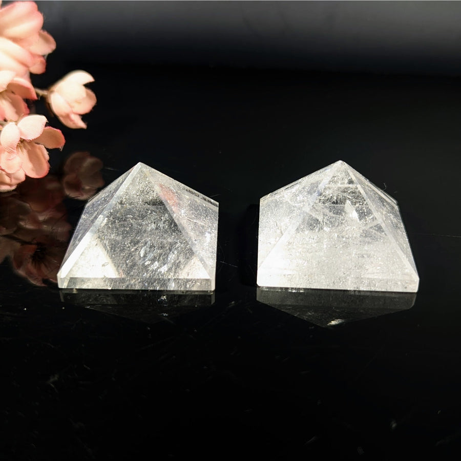 Clear Quartz 1.5’’ Pyramid #BC0333 on black surface