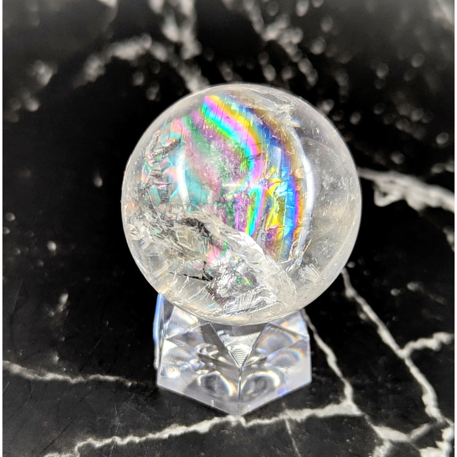 Clear quartz 1.5-inch small sphere #BC0890 with rainbow iridescence