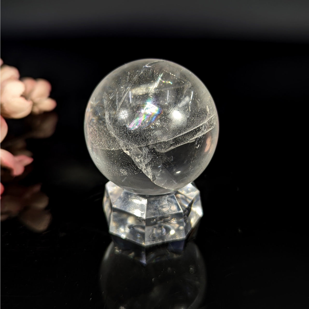 Clear Quartz 1.7 Inch Sphere with Inclusions on Base #BC0360