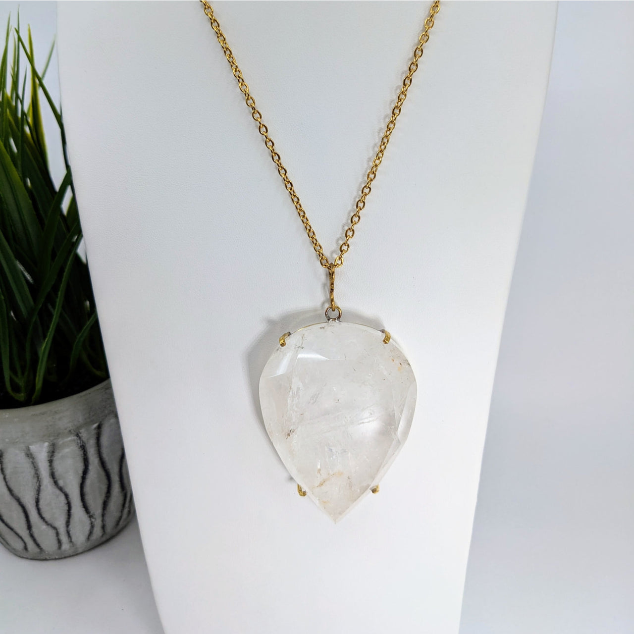 Clear Quartz 2.75’’ Gem Cut Teardrop 27’’ Necklace